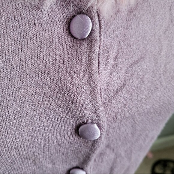 Worthington Lavender Purple faux fur Collar Button Close Cardigan Size L - Picture 2 of 16